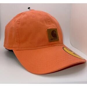 Carhartt Canvas Logo Patch Electric Coral Strapback Hat Cap New Fast Ship